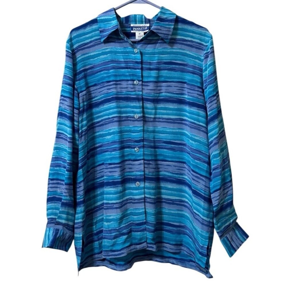 Pendleton Silk Button Down Collard Dress Shirt Blouse Women Size Medium Luxury
